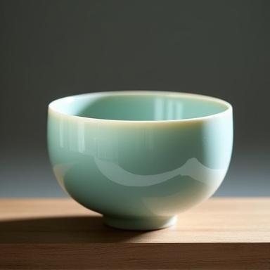 透明感のある美しい青緑色の青磁釉の陶器